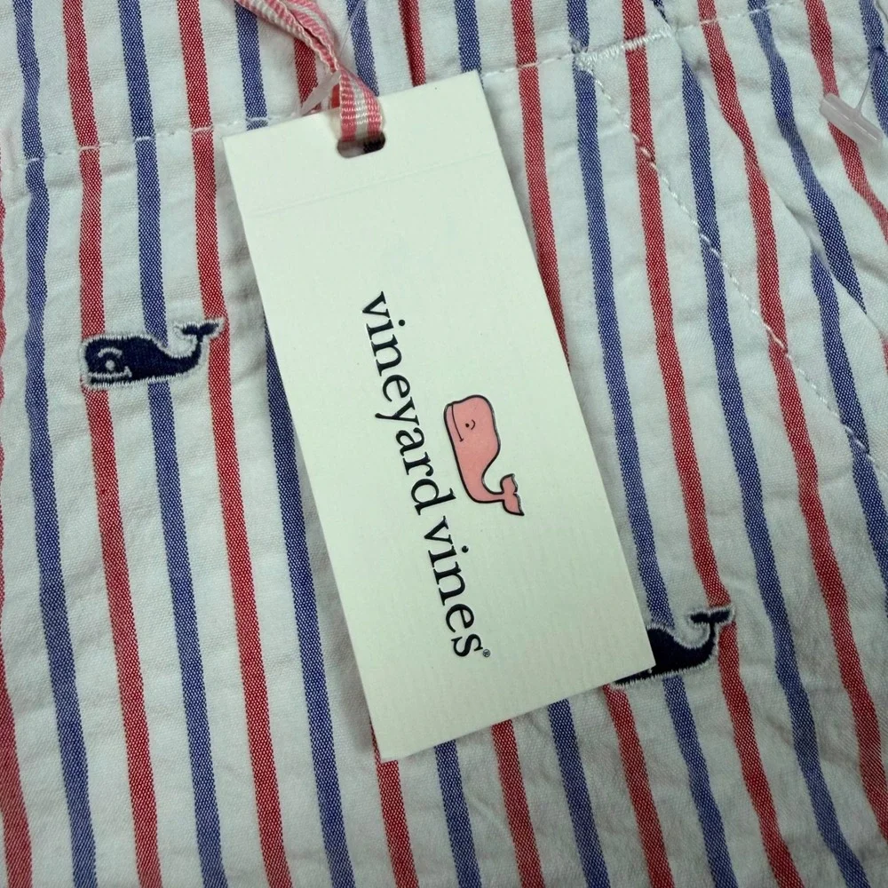 Vineyard Vines Girls10 Seersucker Whale Embroidered Shorts RedWhite Blue Striped